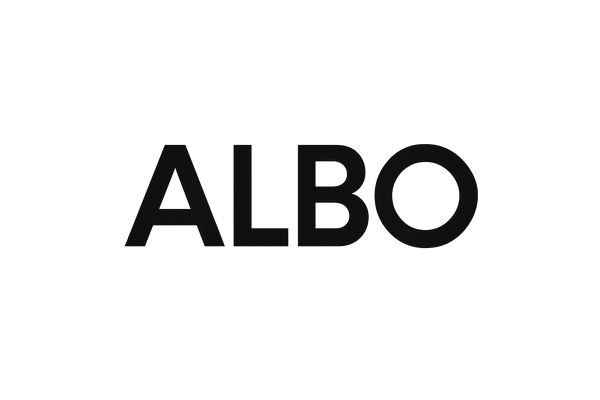 cool and modern typography type logo for the brand "ALBO"