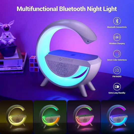 3 in 1 Multifunction G-Shape LED Bluetooth Speaker with Wireless Fast Charging | RGB Light Table Lamp Ideal for Home Decoration, Bedroom and Gaming Room